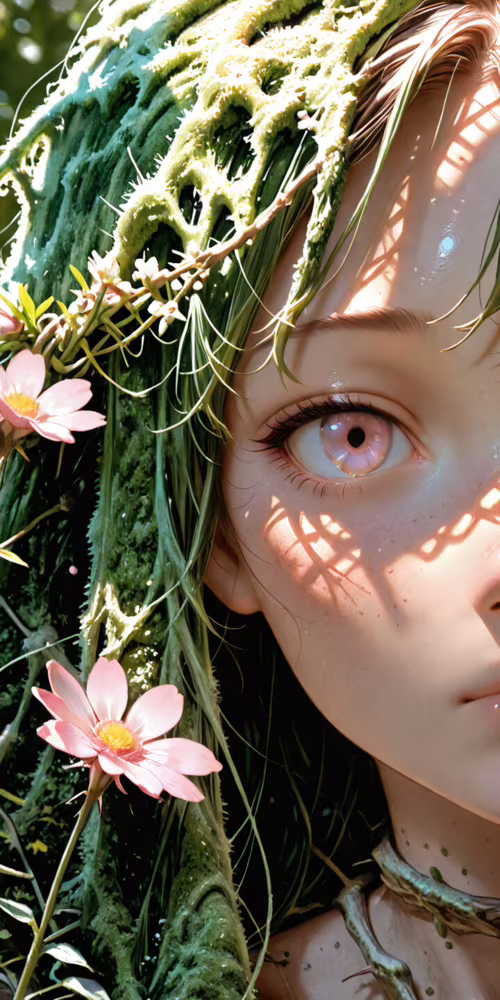 A close-up profile of an ethereal anime-style girl with long, light green hair that... Doogee S55 free background images