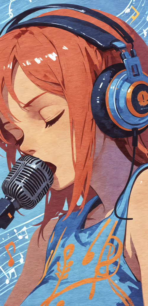 A stylized, painterly portrait of a young woman with dark hair wearing large headphones... Samsung Galaxy S9 plus download free wallpaper for phone