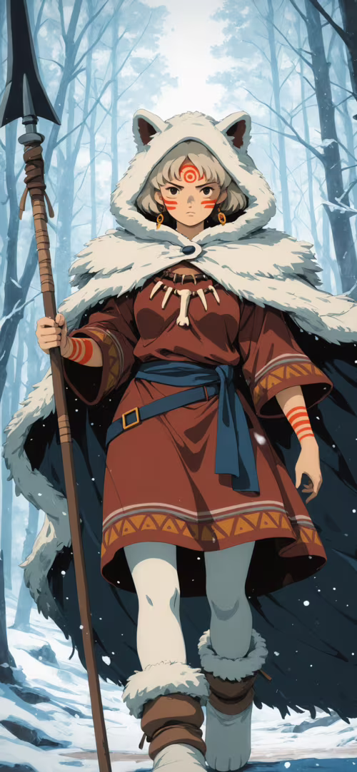 A full-body illustration of a young female warrior in a snowy forest. She has light... pictures for wallpaper