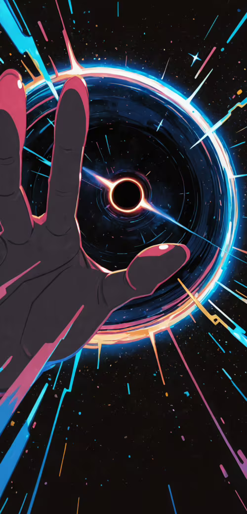 A stylized, purple and pink hand reaching out towards the camera from a chaotic,... free wallpaper