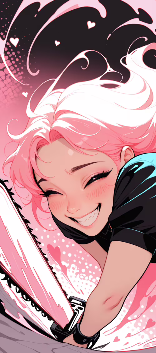 An anime girl with pink hair in a maid outfit laughs maniacally while holding a pink... Infinix Zero 40 wallpaper download