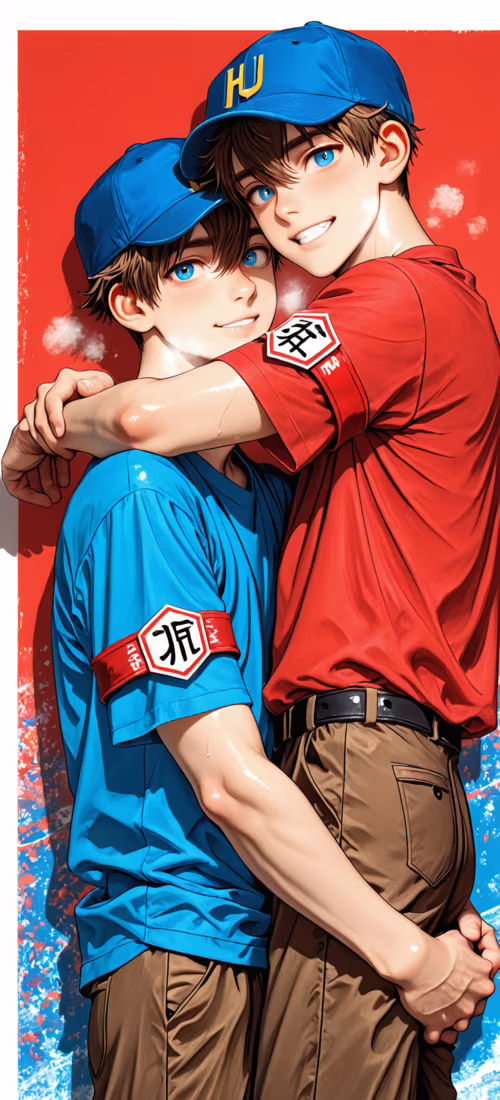 A young anime-style man with brown hair and bright blue eyes, wearing a blue shirt... free wallpaper