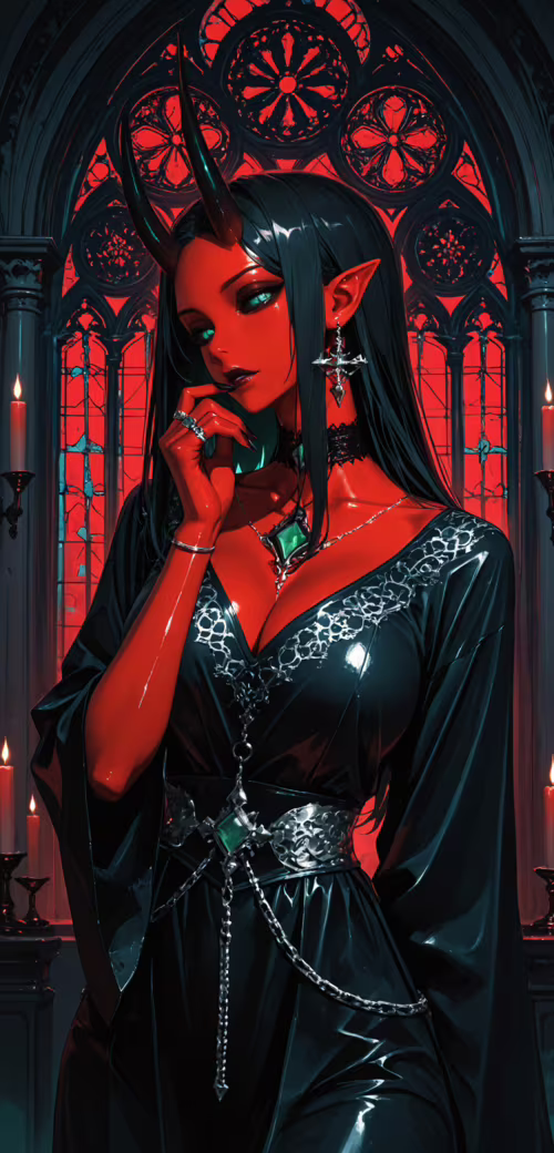 An illustration of a beautiful devil woman with vibrant red skin, long black hair,... free hd wallpapers