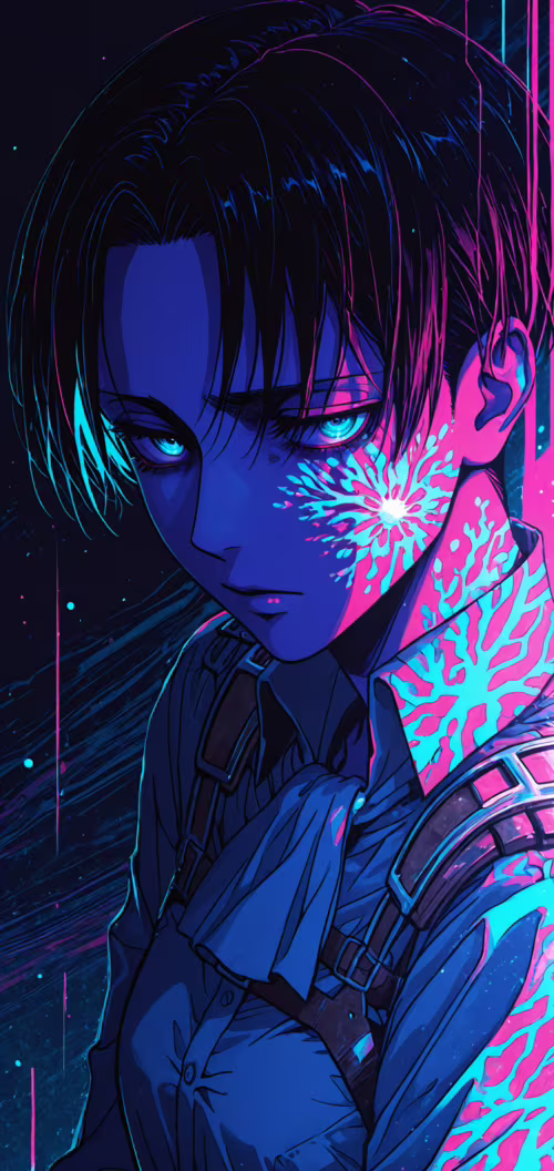 An anime-style illustration of Levi Ackerman from Attack on Titan, with his hand... wallpaper