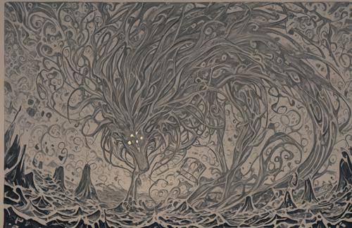 An abstract painting with a dark background covered in a dense, intricate web of... free wallpaper