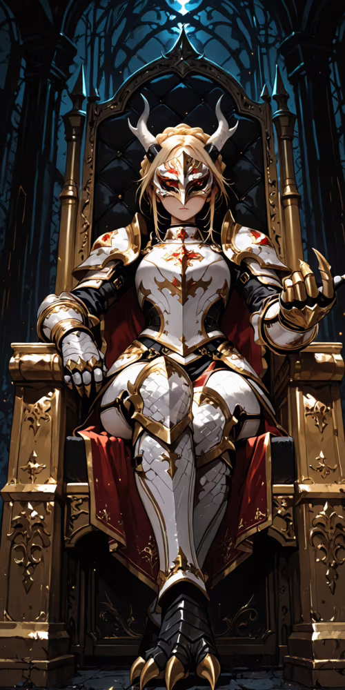 An illustration of a blonde woman with horns wearing ornate white and gold armor... pictures for wallpaper