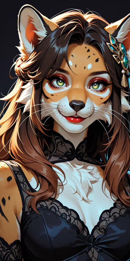 A detailed portrait of an anthropomorphic female leopard named Zinx with long brown... Cubot Note 7 free wallpaper