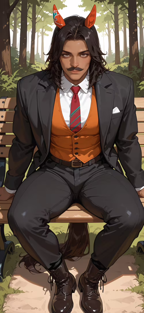 A digital illustration of a handsome man with brown skin, long dark hair, a mustache,... free wallpaper