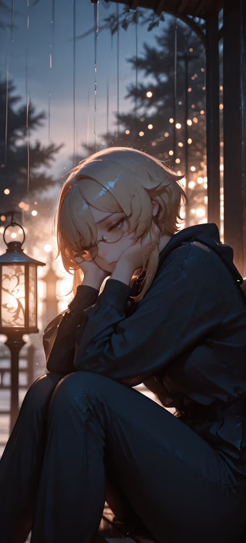 A blonde-haired anime girl with glasses, identified as Lumine from Genshin Impact,... OnePlus 12R mobile wallpaper