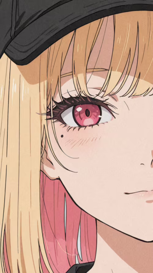 Close-up anime portrait of Marin Kitagawa from My Dress-Up Darling. She has blonde... Sony Xperia E4 download free wallpaper for phone