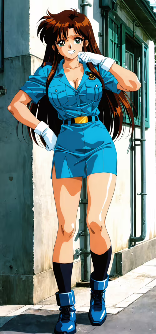 A 90s-style anime illustration of Natsumi Tsujimoto from 'You're Under Arrest' standing... Samsung Galaxy Note 20 Ultra lock screen wallpaper