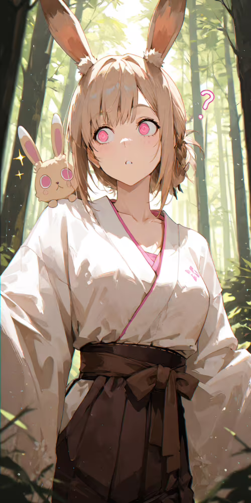 An anime girl with light brown hair and white bunny ears, wearing a white and dark... Doogee S55 cell phone backgrounds free