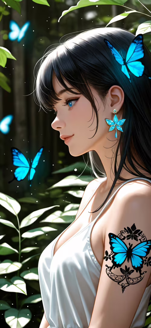 A profile portrait of a young woman with long black hair and blue eyes, standing... Apple iPhone 11 cell phone backgrounds free