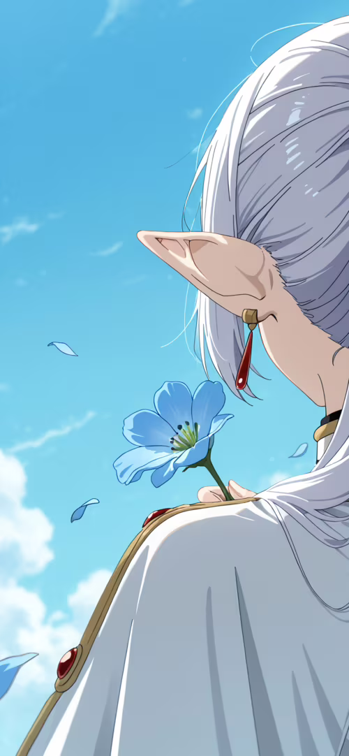 An anime illustration of the elf Frieren from behind, her long white hair in twintails.... Honor 70 Pro plus high definition wallpaper
