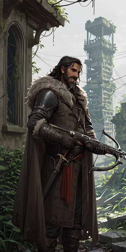 A rugged man with long dark hair and a beard, identified as Ifan ben-Mezd, stands... LG Q7 plus wallpapers for android