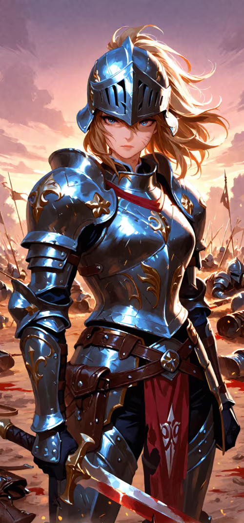 A young female knight with blonde hair and a winged helmet stands on a battlefield... Samsung Galaxy Note 20 Ultra cell phone backgrounds free