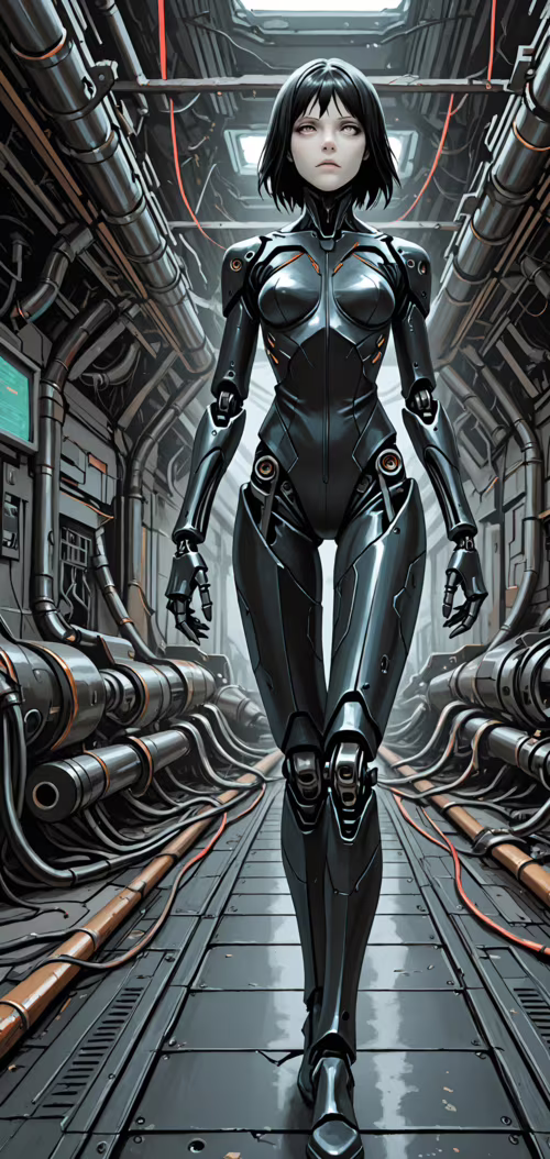 A full-body illustration of the cyborg character Sanakan from the manga BLAME! walking... Nokia 7 dot 2 hd background