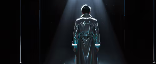 Back view of the anime character Sung Jinwoo from Solo Leveling, standing alone in... wallpaper images