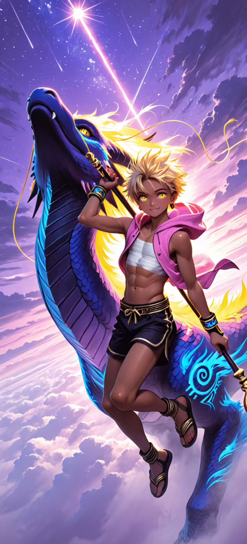 A young man with blonde hair and a pink hoodie holds a magical staff, standing in... Huawei Mate 40 free hd wallpapers