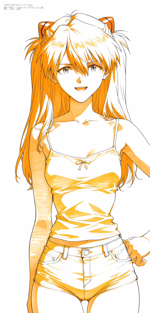 A line art illustration of Asuka Langley Soryu from Neon Genesis Evangelion smiling... Doogee S90C download free phone wallpaper