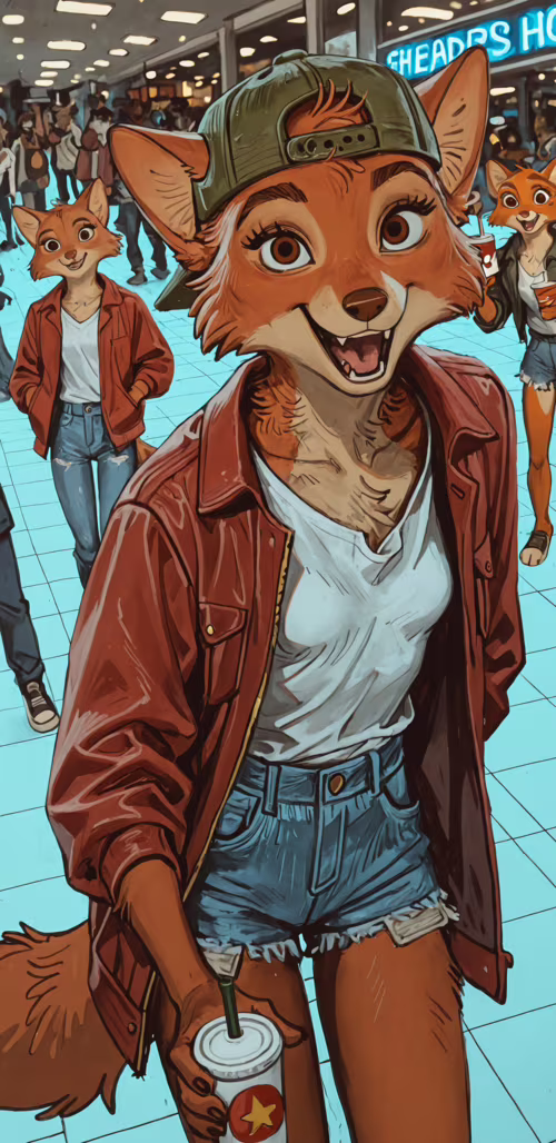 A full-length illustration of the anthropomorphic fox Maid Marian from Robin Hood...