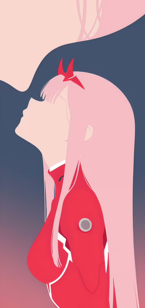 A minimalist side-profile illustration of the anime character Zero Two. She has long... Nokia 2 dot 2