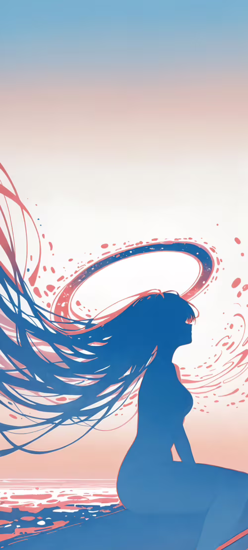 An anime-style illustration of a girl with long dark hair sitting in profile on a... Poco M2 Pro pictures for wallpaper