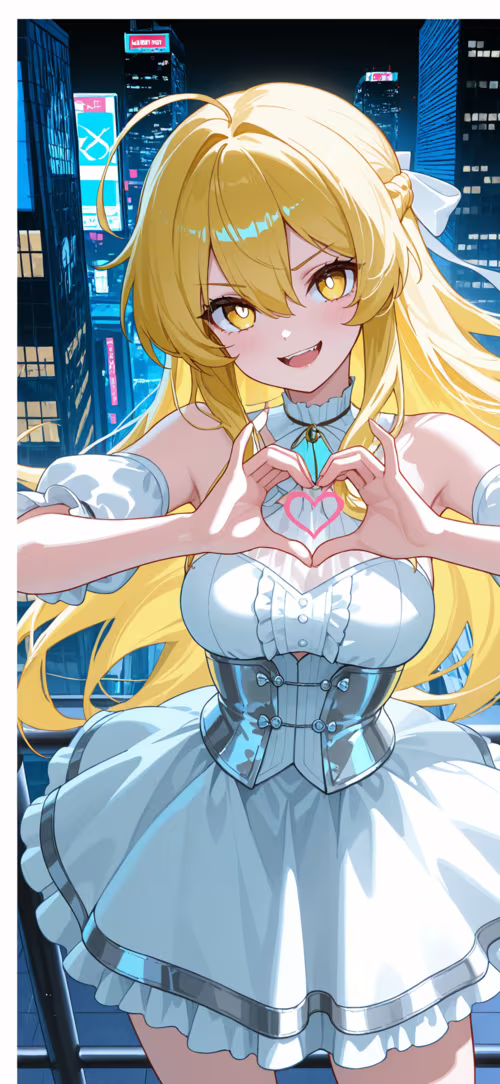 Anime character Shokuhou Misaki with long blonde hair and a white dress smiling and... Apple iPhone 15 mobile wallpaper