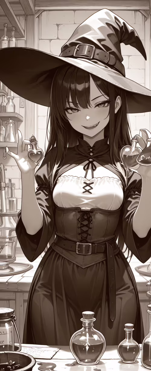 A sepia-toned illustration of an anime-style witch with long blonde hair and a large... Tecno Phantom V Flip2 wallpaper images