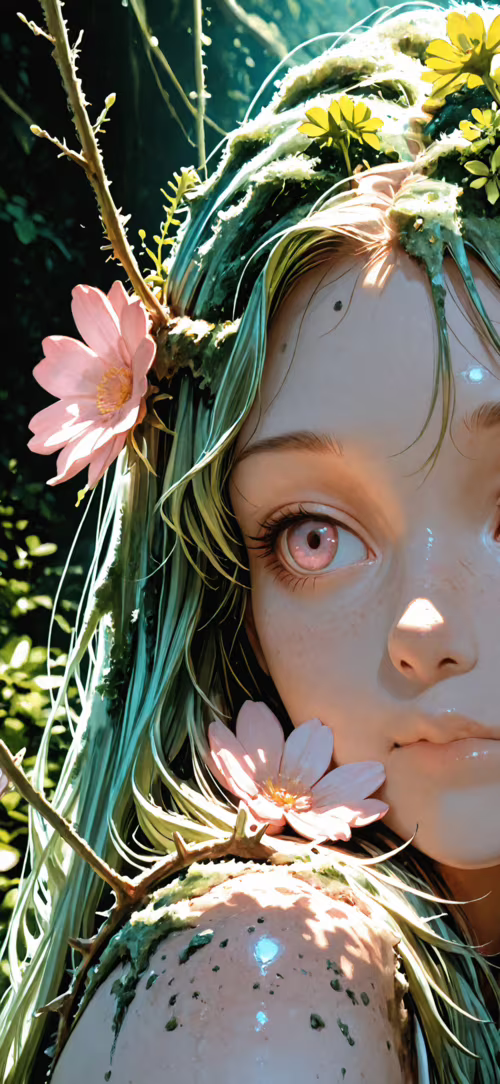 A close-up profile of an ethereal anime-style girl with long, light green hair that... Redmi Note 9T background images hd