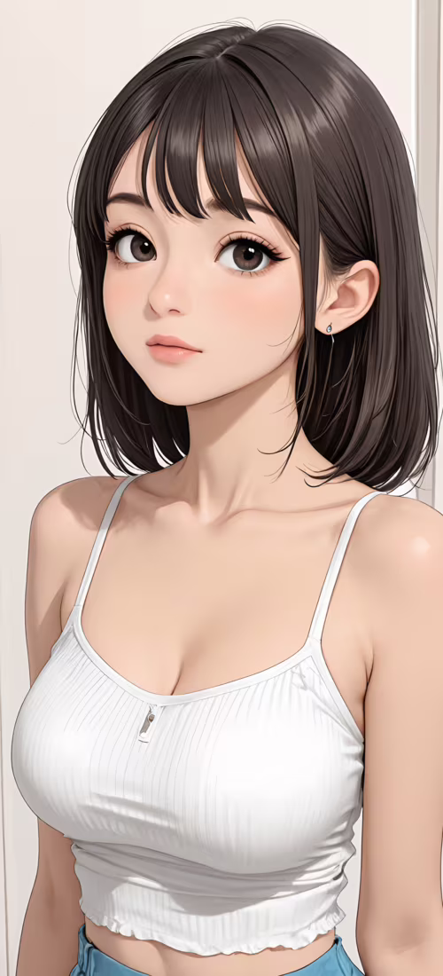 A close-up portrait of an anime-style young woman with long blonde hair, wearing...