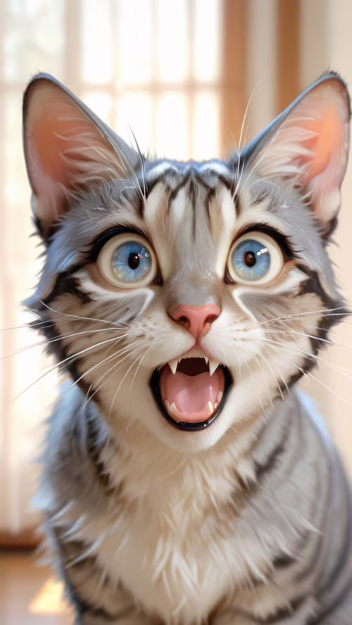 A close-up digital painting of a grey and white tabby cat looking up in shock, with... Alcatel U5 wallpaper photo gallery download