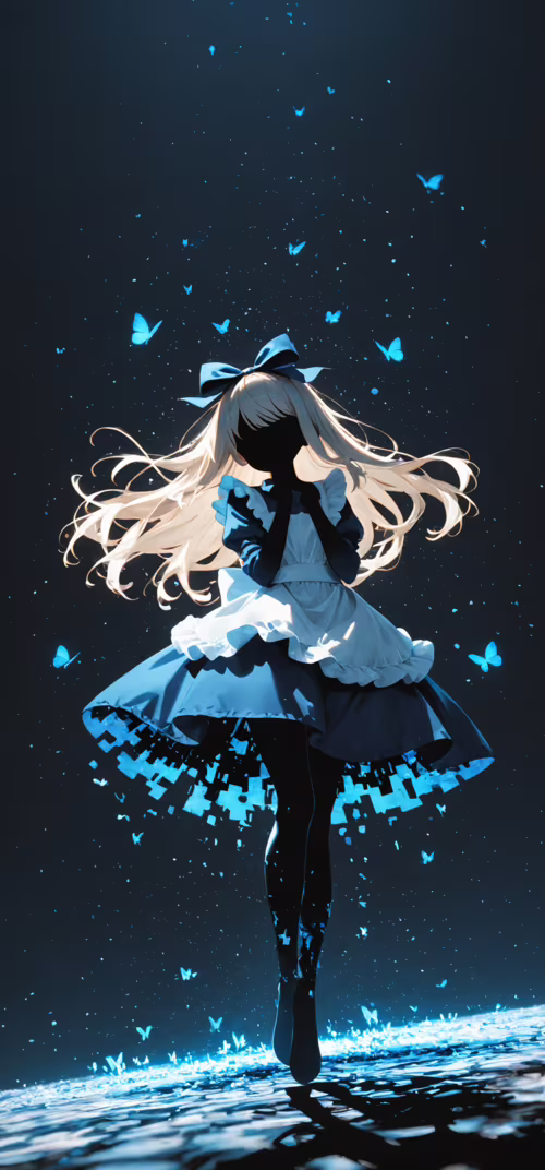 An artistic illustration of Alice from Alice in Wonderland, portrayed as a faceless... Samsung Galaxy Note 20 Ultra background images hd