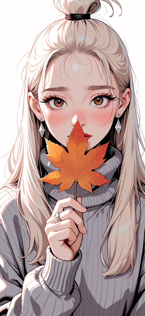 An anime-style illustration of a young woman with platinum blonde hair in a topknot,... free wallpaper