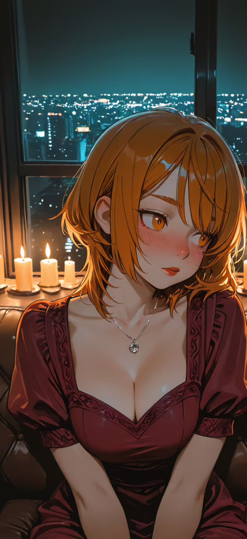 An illustration of Makima from Chainsaw Man, a woman with orange hair and eyes, sitting... wallpaper photo gallery download