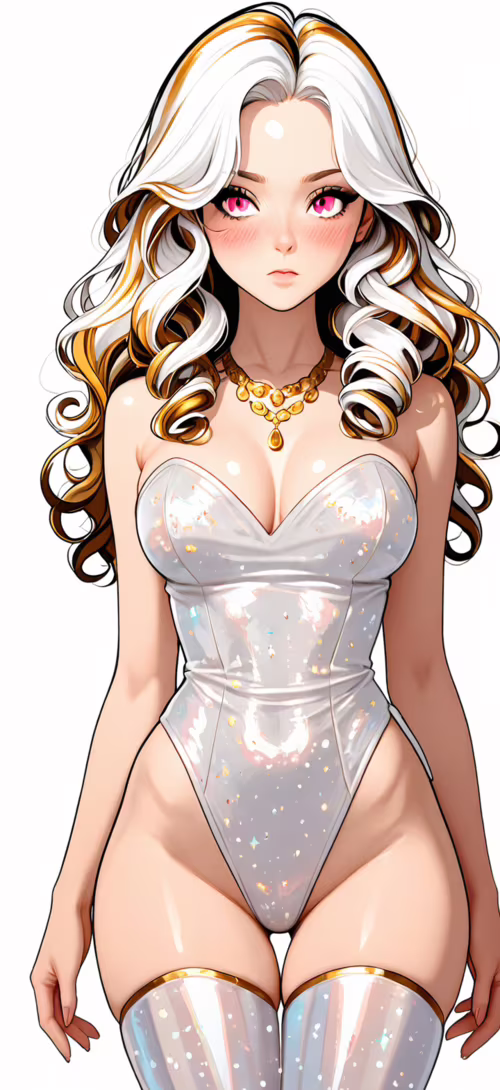 A beautiful anime-style woman with long, curly white and gold hair, wearing a white... Cubot Max 2 hd background