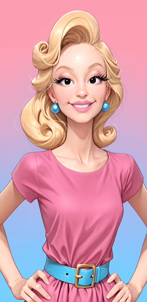 A digital illustration of a cheerful young woman with curly blonde hair. She wears... Samsung Galaxy S9 plus pictures for wallpaper