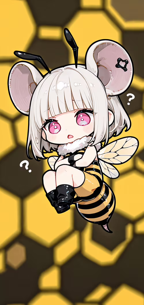 A cute chibi anime girl with white hair, large mouse ears, and pink eyes, wearing... Doogee N20 cell phone backgrounds free
