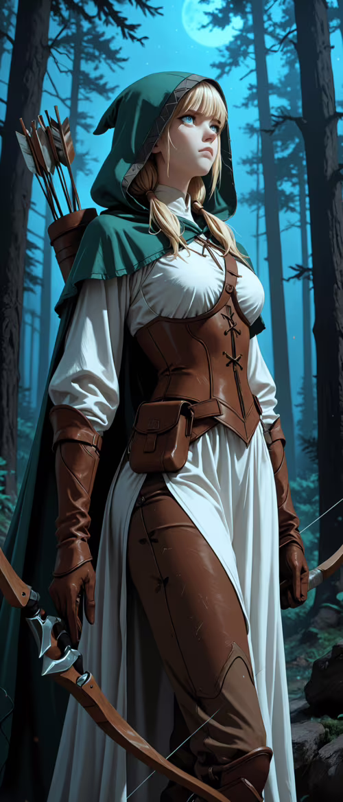 A full-length illustration of a female elf archer with blonde hair and blue eyes,... lock screen wallpaper