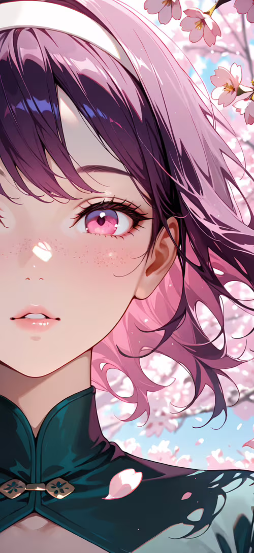 A close-up illustration of a young anime-style woman with short purple hair, bright... Cubot Max 2