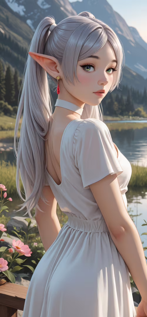 A beautiful illustration of the elf Frieren from Frieren: Beyond Journey's End. She... wallpapers for android