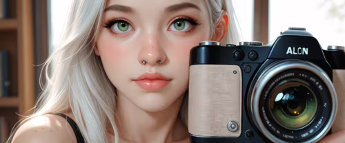 A close-up digital portrait of a beautiful young woman with pale blue skin, short... free wallpaper