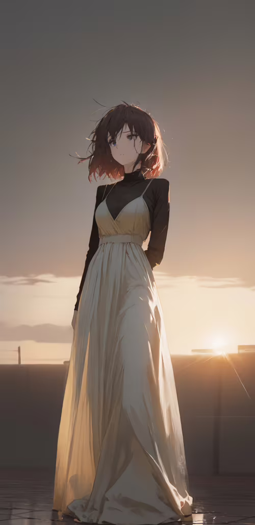 A full-length illustration of a young woman with short dark hair in a black top and... wallpaper images