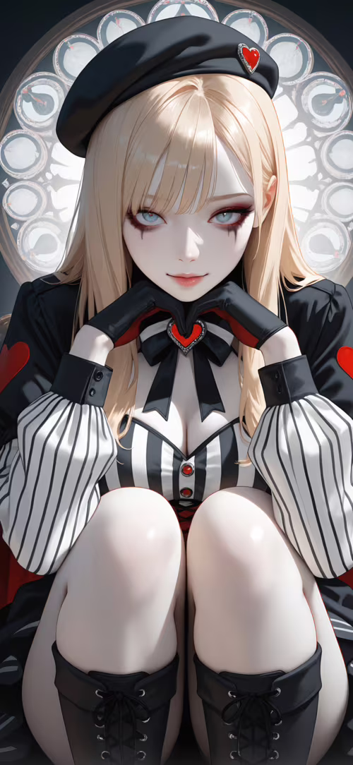 An illustration of a sad-looking young woman with blonde hair and blue eyes, dressed...