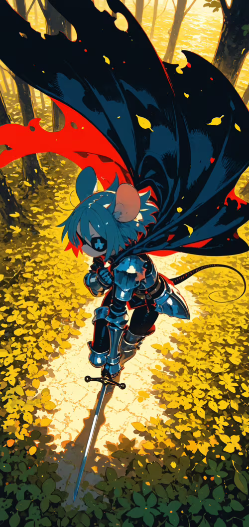 A full-body illustration of an anthropomorphic mouse girl knight with white hair... Doogee N20 wallpaper download