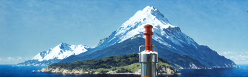 A realistic oil painting of a large glass and bronze cylinder on a rocky shoreline.... wallpaper