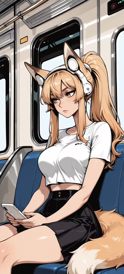 An anime illustration of a young woman with blonde hair in a ponytail, fox ears,... OnePlus 12R hd background