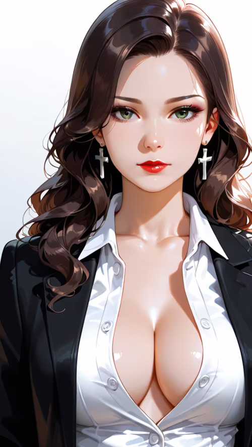 A beautiful woman with long brown hair, green eyes, and red lipstick, wearing an... Vodafone Smart E8 cell phone backgrounds free