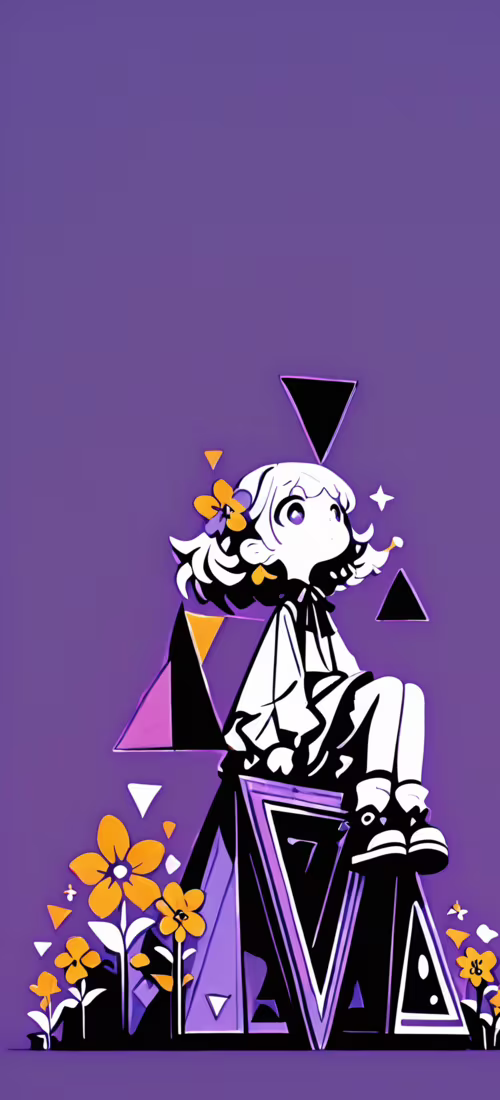 An anime girl with purple hair and flowers sits on a dark surface against a solid... Huawei P40 Pro plus wallpapers for android