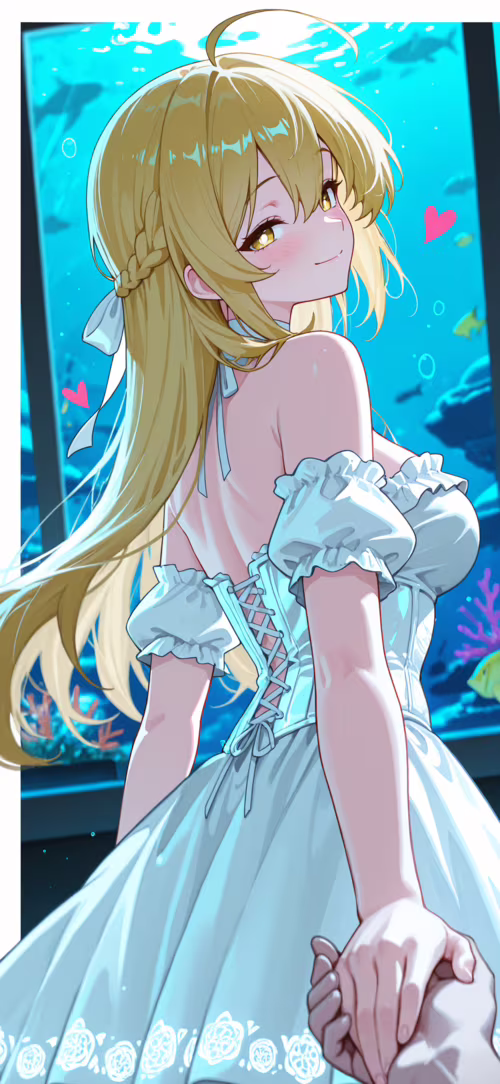 Lumine from Genshin Impact, a young woman with long blonde hair and a white dress,... Apple iPhone 16 Plus mobile wallpaper